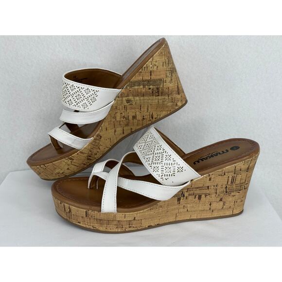 Makalu California White Wedge Sandals Beach Summer 9M - Picture 3 of 8